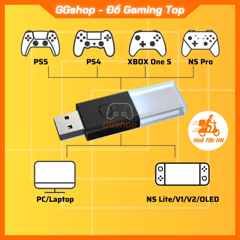 USB Receiver Bluetooth 5.0 kết nối tay cầm PS5, PS4, Xbox với Nintendo Switch và PC chính hãng DOBE