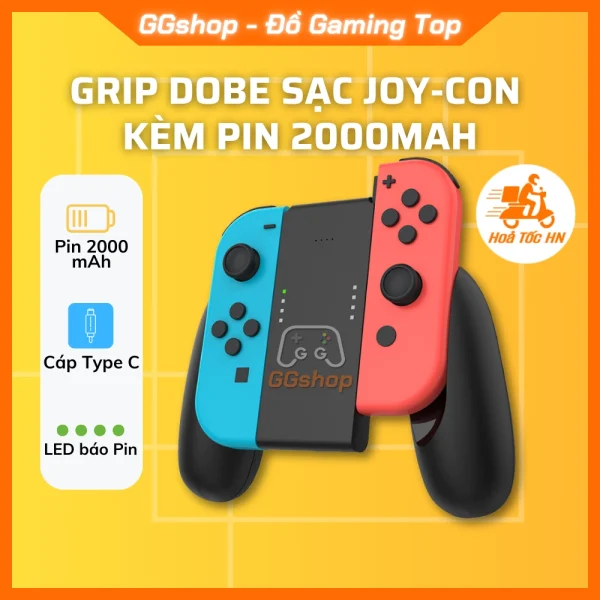 Grip sạc Joycon kèm Pin 2000mAh cho Nintendo Switch chính hãng DOBE