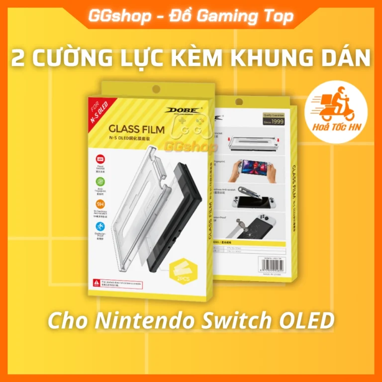 Bộ 2 Kính Cường Lực kèm Khung dán cho Nintendo Switch OLED chính hãng DOBE