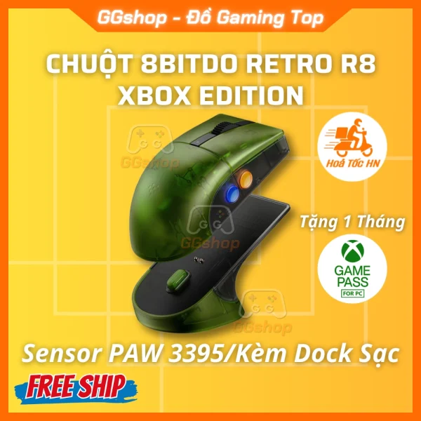 Chuột 8BitDo Retro R8 XBOX Edition Kèm Dock Sạc (Tặng 1 Tháng PC Game Pass)