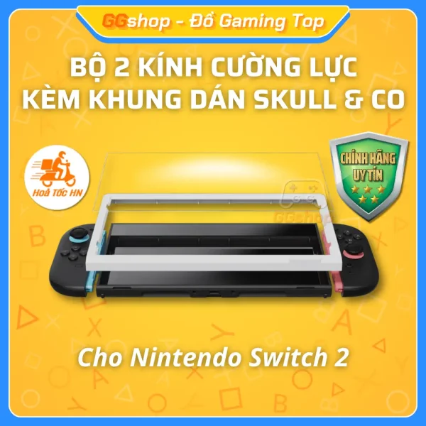 Bộ 2 Kính Cường Lực Cao Cấp Cho Nintendo Switch 2 Kèm Khung Dán Skull & Co