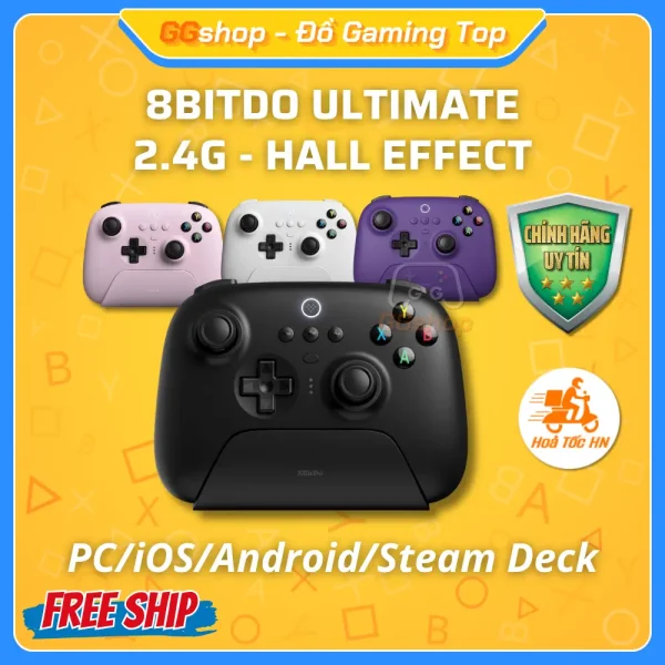 Tay cầm 8BitDo Ultimate 2.4G Wireless Hall Effect kèm Dock sạc chơi Game đa nền tảng