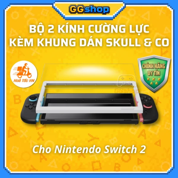 Bộ 2 Kính Cường Lực Cao Cấp Cho Nintendo Switch 2 Kèm Khung Dán Skull & Co