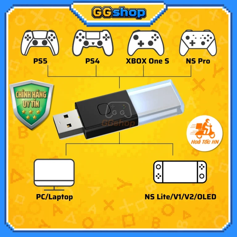 USB Receiver Bluetooth 5.0 kết nối tay cầm PS5, PS4, Xbox với Nintendo Switch và PC chính hãng DOBE