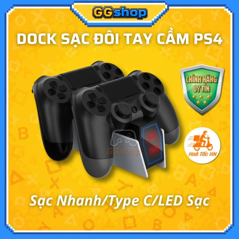 Dock sạc đế sạc đôi tay cầm PS4 DualShock 4 chính hãng DOBE (tặng núm bọc analog)