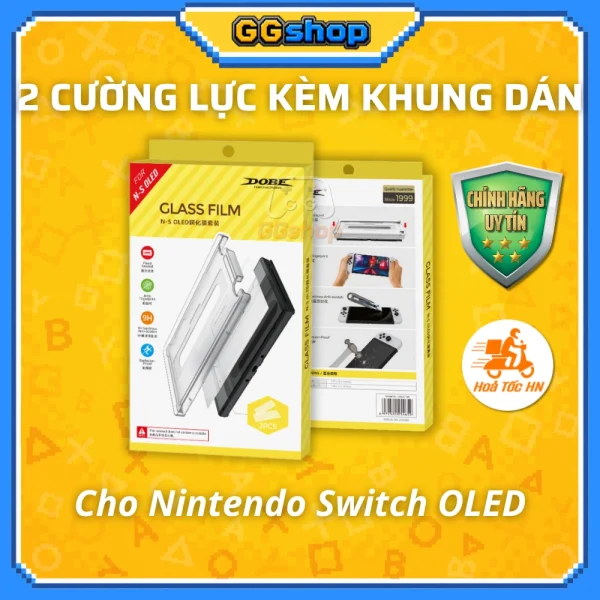 Bộ 2 Kính Cường Lực kèm Khung dán cho Nintendo Switch OLED chính hãng DOBE